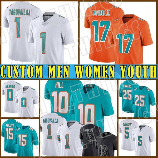 17 Jaylen Waddle 1 Tua Tagovailoa Football Jerseys Tyreek Hill Miamis Dan Marino Dolphins Jalen Ramsey Jeff Wilson Jr. Jaelan Phillips Jevon Holland Braxton Berrios