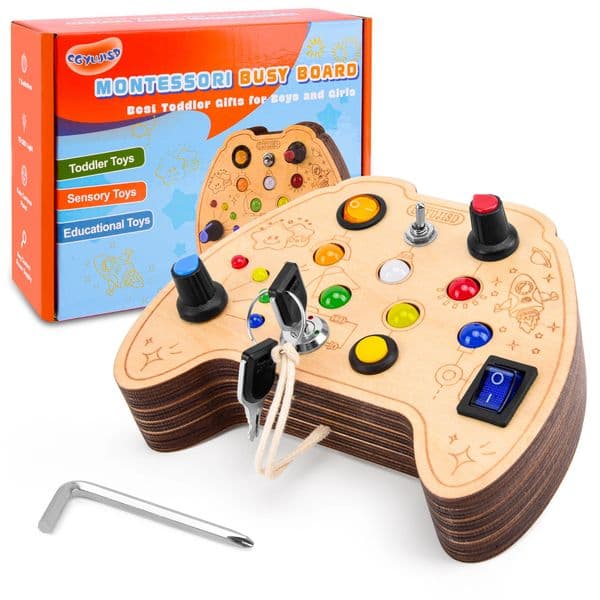 Montessori Educational Busy Board For Over 3 Years Old Baby LED Light BusyBoard Toddler Toy Cute Pattern Wooden Sensory Toy 240105
