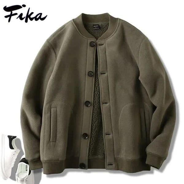 Warm Polar Fleece Jackets Men Winter Stand Collar Single Breasted Long Sleeve Jacket Thick Male Casual Solid Color Coat Outwear 240108