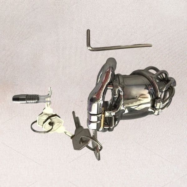 Double Lock Design Male Chastity Cage Stainless Steel Chastity Device with Catheters and Sounds Metal Penis Lock Cock Ring Sex Toy