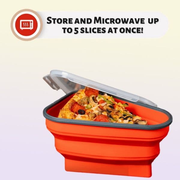 Lunch Boxes Silicone Pizza Storage Container Reusable Pizza Container with 5 Serving Trays Adjustable Pizza Slice Container Kitche