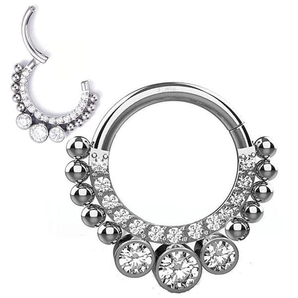 G23 Body Jewelry with 3 Zircon and Balls Clicke Hinged Segment Hoop Lip Ring Eyebrow Rings Cartilage Piercing 240109