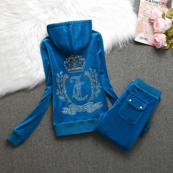 Juicy Tracksuit Designer Coture Suit Two Piece Set Diamonds Womens Set Casual Hoodies Sweatshirt And Pants Set Velvet Juicy Set Luxury High Quality
