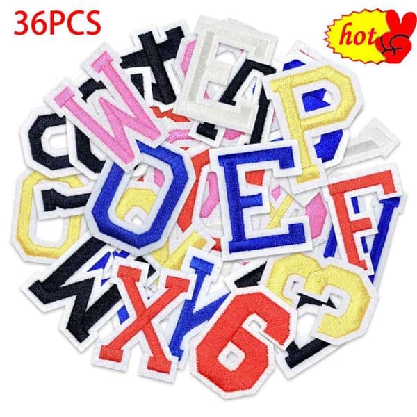 36 Pcs Letters Numeral Embroidered Patches for Clothing Iron on Alphabet Sew Black Red Gold Blue White Pink Bulk Parche Lot Sets