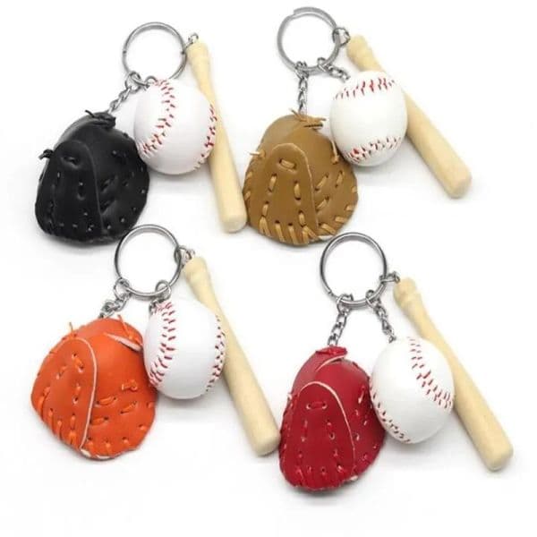 Mini Three-Piece Party Baseball Glove Wooden Bat Keychain Sports Car Chain Key Ring Gift For Man Women 0112