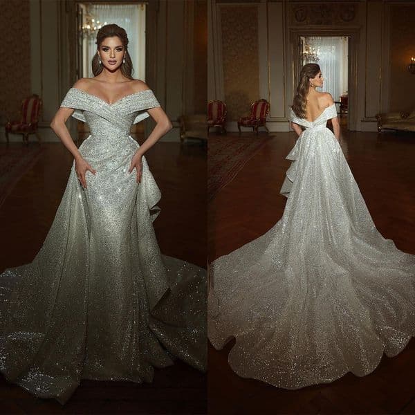Elegant Mermaid Wedding Dress Off Shoulder Sleeveless Backless Bridal Gown Sequins Court Train Dresses For Women Custom Made vestido de novia