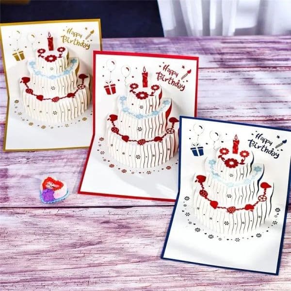 Greeting 3D Cards Happy Birthday Cake Pop-Up Gift For Kids Mom With Envelope Handmade Gifts S s