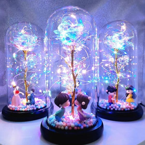 Eternal Rose LED Light Foil Flower In Glass Cover Night Lights Valentines Day Gifts Lamp Decor for For Home Bedroom Wedding Gift 240117