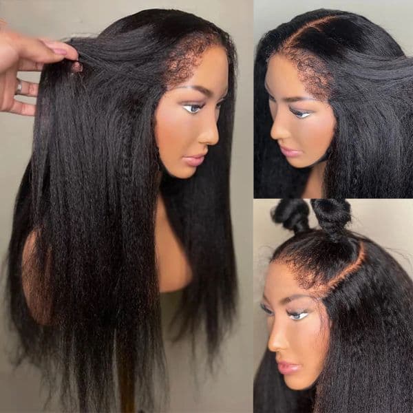 Brazilian Kinky Straight 360 HD Frontal Wig Simulation Human Hair Glueless Yaki 13x4 Black Lace Front Wigs for Women Preplucked