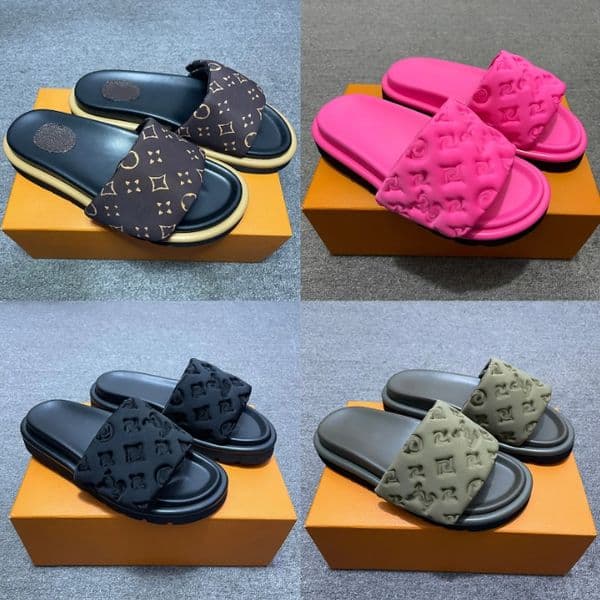 Designer Pool Pillow Slides Sandals Couples Men Women Summer Flat Shoes Fashion Beach Slippers Slides with Box 35-46