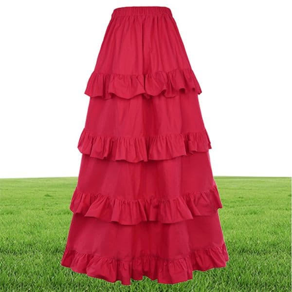 3 Colors Gothic Corset Skirt Victorian Steampunk Long Ruffle Vintage Costume Skirt J190507