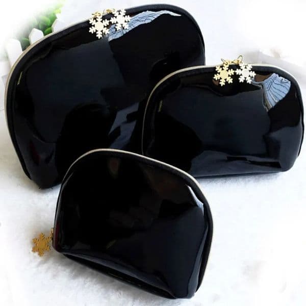 Designer 3Pcs/Set art Snowflakes Zipper Makeup Bag Fashion Cosmetics Holder Bright Japanned Leather Lipstick Clutch Travel Toiletry Storage Box Free Shipping