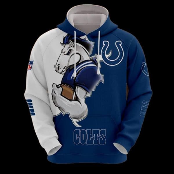 Men039s Hoodies Sweatshirts Blue and White Stitching Design Cartoon Colts Fun 3d Hooded Sweatshirt2804