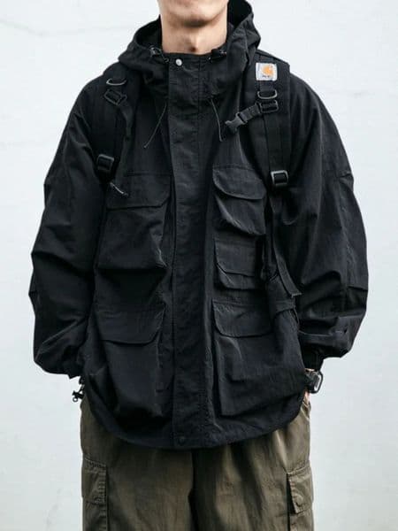 Multipocket Streetwear Mountain Hoodie Jacket Men Clothing Japanese Harajuku Casual Cargo Fashion Black Coats Male 240117Z