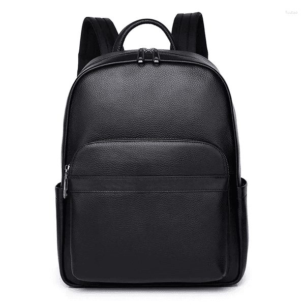 Backpack 2024 Real Genuine Leather Men Solid Backpacks Student Boy 14 Inch Computer Laptop Bag