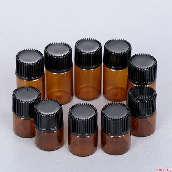 1ml 2ml 3ml 5ml Empty Dram Glass Essential Oil Bottle Thin Small Amber Perfume Vials Mini Plastic Refillable Bottles Medicine Jar Orifice Pill Brown Cap