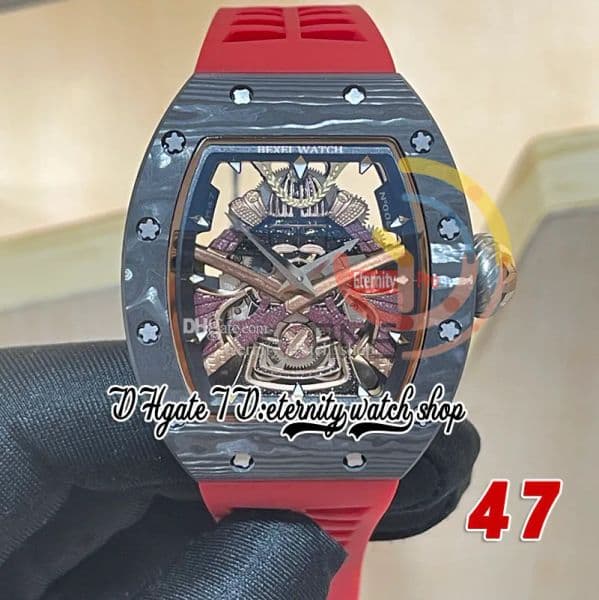 Other Clocks RRF 47 Latest Version Japan Miyota NH Automatic Mens Watch NTPT Carbon Fiber Case Golden Samurai Armor Dial Red Rubber Strap Su