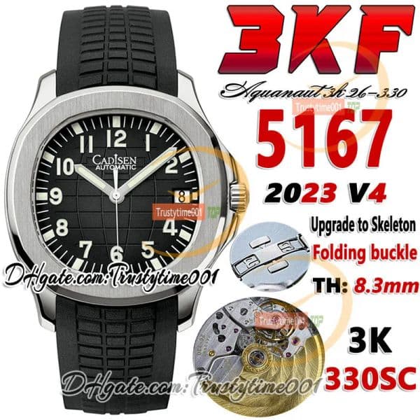 Other Clocks Super Trustytime001Watches 3KF V4 Automatic Rubber Watch With Ultrathin Black Texture Dial, Number Markers, Steel Case, And R