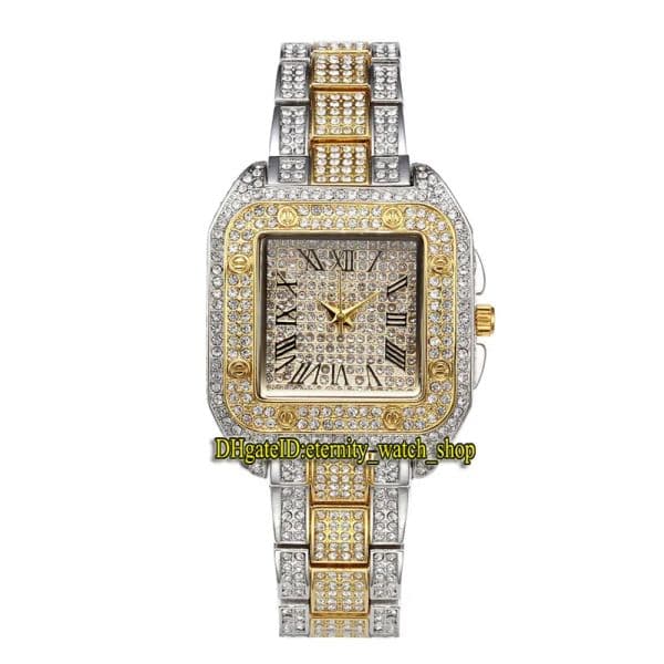 Other Clocks MISSFOX 2021 Eternity V287 14k Gold Watch Womens With Gold CZ Diamonds Inlay Dial, Quartz Movement, Alloy Case, Half Diamond Tw