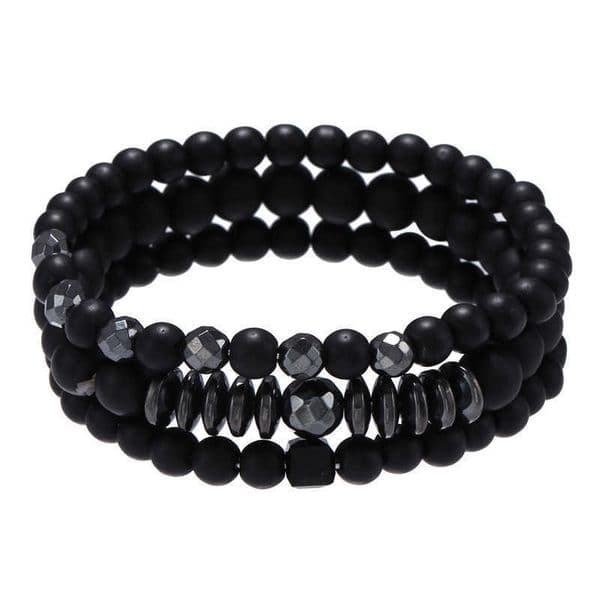 Retro simple black frosted flying saucer spacer geometric all-in-one set Bracelet bracelet set for men Pulsera Hombre Gift zln240103