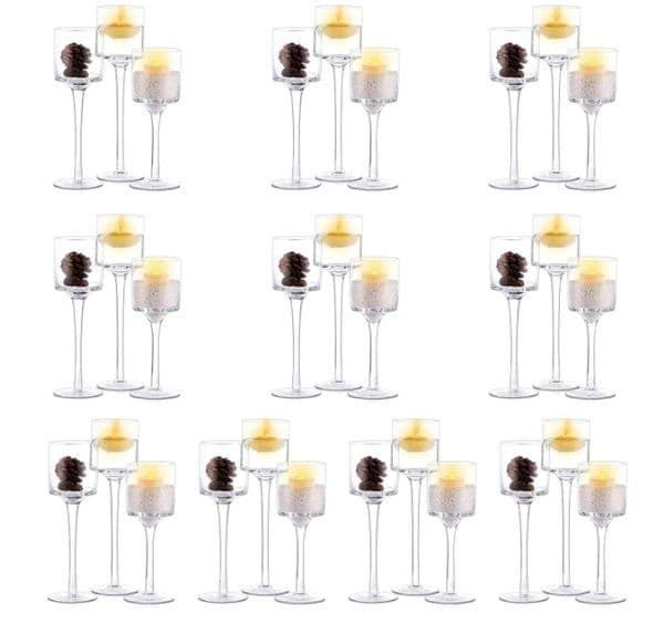 Glass Tea Light Holders Set of 3 Tall Tealight Candle Holder for Table Centerpiece Clear Candleholders