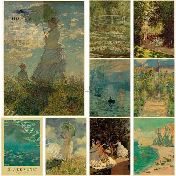 Paintings Claude Monet Artwork Kraft Paper Poster Landscape Prints Vintage Home Dining Room Art Wall Decor Retro Oil Painting Posters
