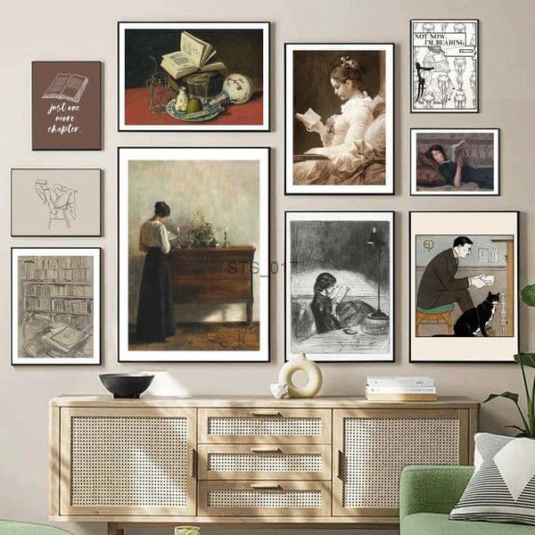 Paintings Bookish Gallery Wall Set Prints Book Lover's Gift Neutral Wall Pictures Academia Bookworm Art Library Decoration Canvas Painting