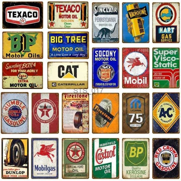 Metal Painting Retro Vintage Garage Home Decor Mobil Texaco Champion Gas Oil NGK BP Stickers Decor Iron Retro Tin Metal Signs Plaques YJ186