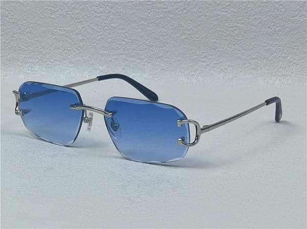 vintage sunglasses men design frameless square shape eyewear UV400 gold light color crystal cut lens 0128S with case buffs multi color lens L251206