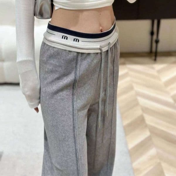 Women's Casual Straight Sweatpants: Letter Embroidery Graphic Elastic Trousers