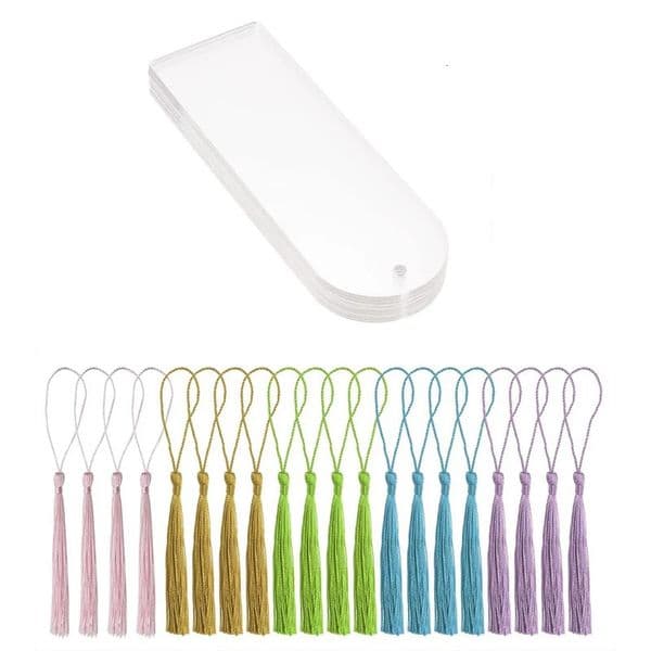 Blank Clear Acrylic Bookmarks 20Pcs Rectangle Craft Transparent Book Markers With Small Bookmark Tassels 240119