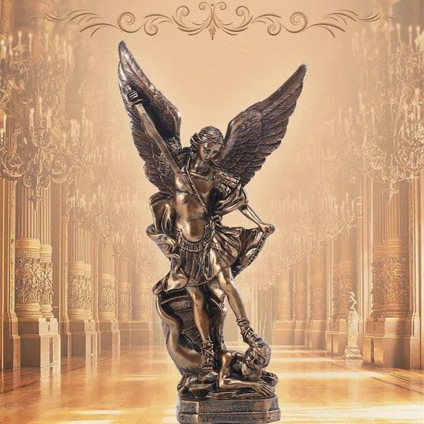 2026 New Saint Michael Statue Resin Angel Sculpture Decoration Archangel Defeated Lucifer Tramples Demon Figurine 240122 Free Shipping