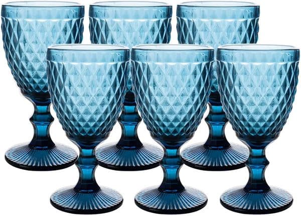 shenzhu Wine Glasses Colored Glass Goblet with Stem 300ml Vintage Pattern Embossed Romantic Drinkware for Party Wedding
