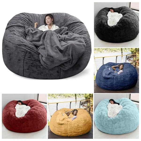 Useful Solid Color No Filler Durable Lazy Sofa Bed Home Decor Chair Bean Bag Cover 240118