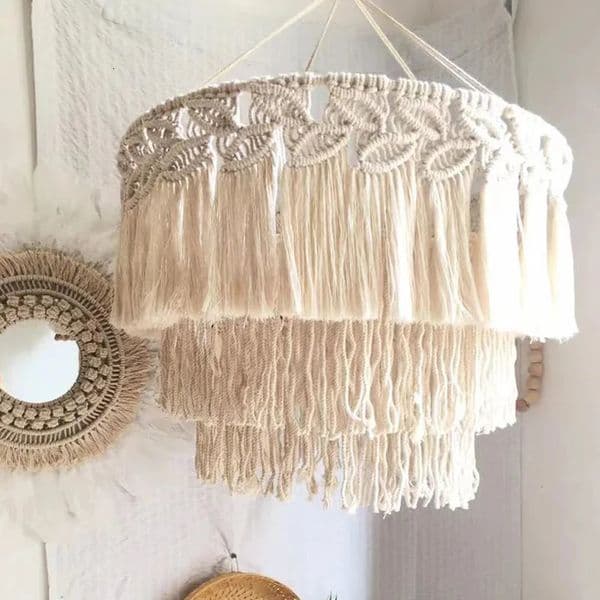 Nordic Woven Hanging Tapestry Bohemian Macrame Tassel Lamp Shade Lampshade Boho Hanging Light Cover Living Room Home Decor 240118