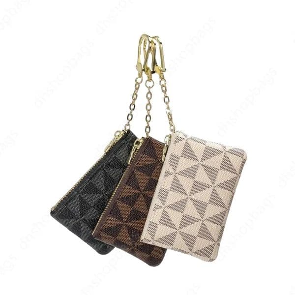 Coin Key Storage Bag with Chain Women Mini Coin Purse Luxury Designer Plaid Leather Small Zipper Wallet Ladies Keychain Trendy 62650