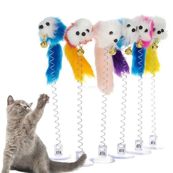 Cat Toy Colorful Suction Cup Spring Feather With Bell Pet Toys Cat Supplies Cat Plush Cat Toys Funny Cat Stick Interactive ToysXJ240801