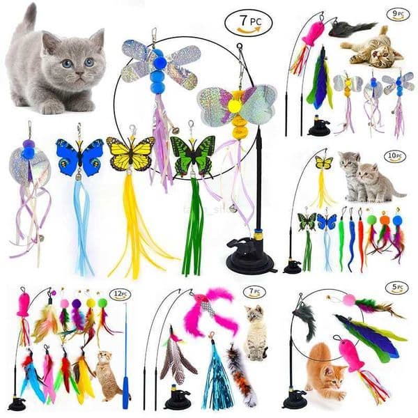 Interactive Cat Toy Handfree Cat Stick Playing Kitten Playing Teaser Wand Toy Suction Cup Bird/Feather Cat Wand Toys SetXJ240801