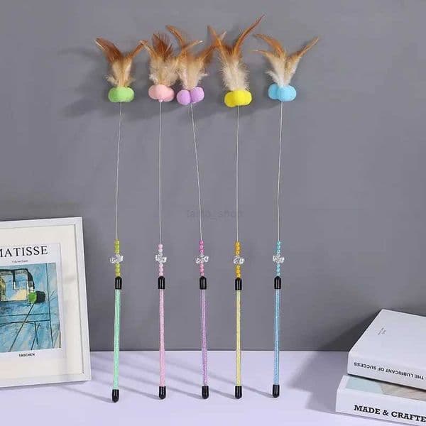 Cat Toy Cats Feather Toy Steel Wire Cat Toys with Bell Stick Scratch Bite Feather Toys for Cats Teaser Stick Ball Pet ProductsXJ240801