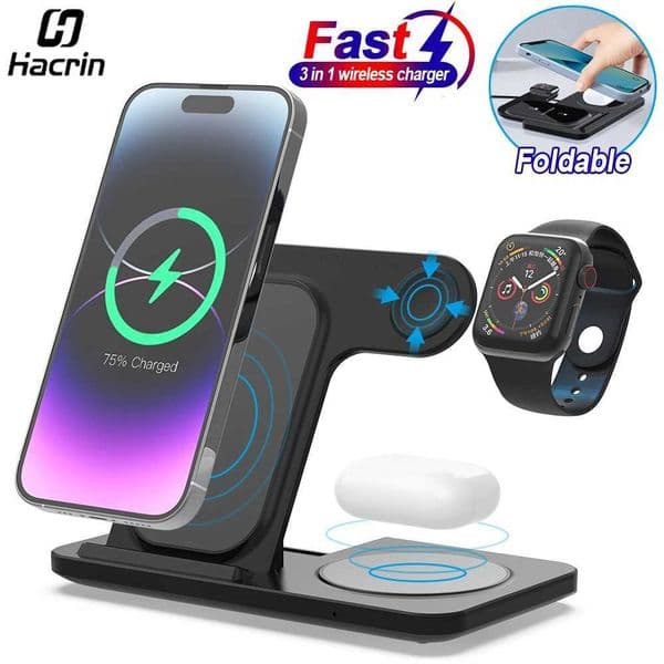 Wireless Charger For iPhone 3 in 1 Foldable Charging Station For iPhone 12 13 14 15 Pro Max Protable Fast Charger StationM240731