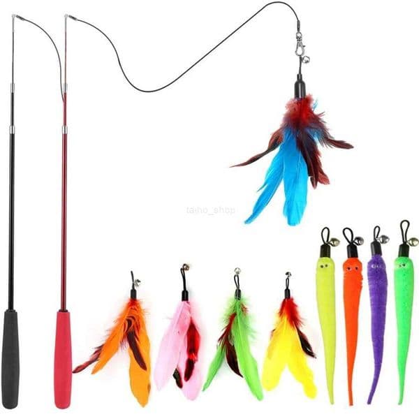 Pet cat toy feather replacement head teasing cat rod fishing rod caterpillar teasing cat toy set of 11XJ240801