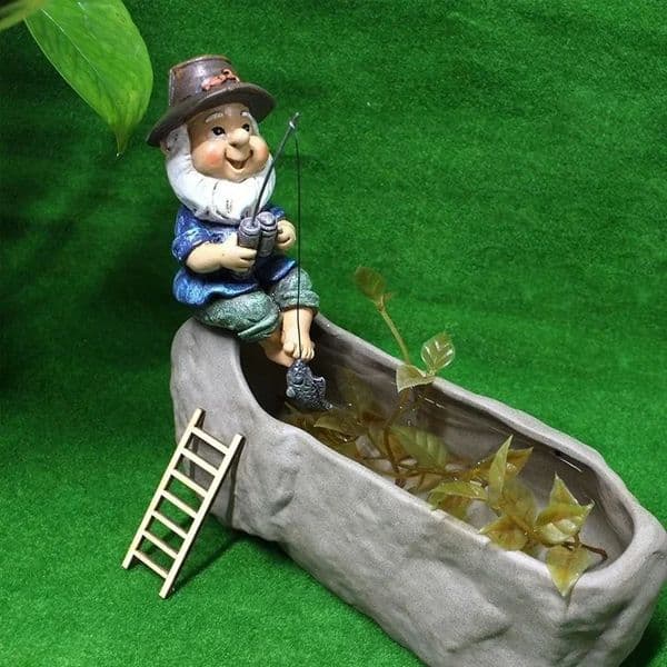 Yard Decor Garden Creative Decoration Mini landscape Gnome Fisherman Resin Statue Outdoor Ornament Funny Lawn Fairy Cute Living Room Decor Accessory Garden Orna