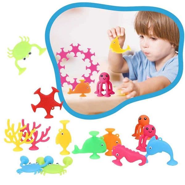 9pcs/set Marine Animals Suction Cup Toys Bath Toys for Kids Ocean Animals Shaped Sucker Window Travel Building Blocks Y240731
