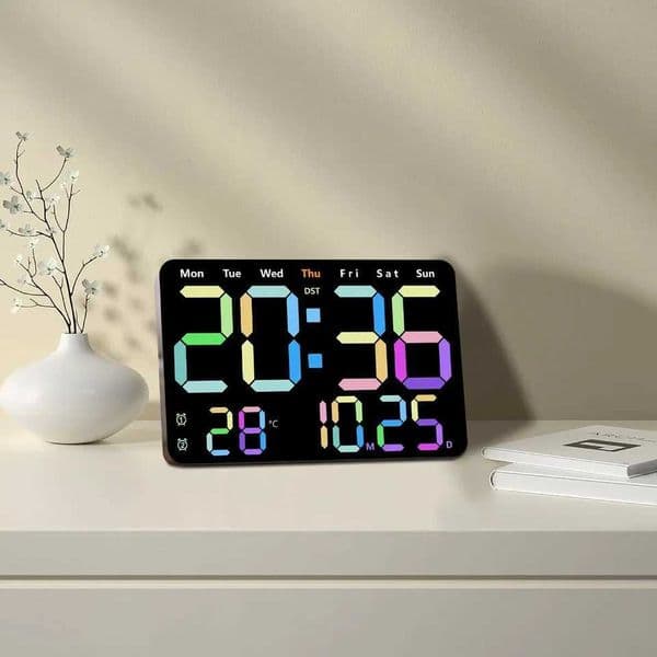 LED Digital Wall Clock with Remote Control Temperature Date Display Automatic Brightness Alarm Clocks DST for Room DecorationM240731