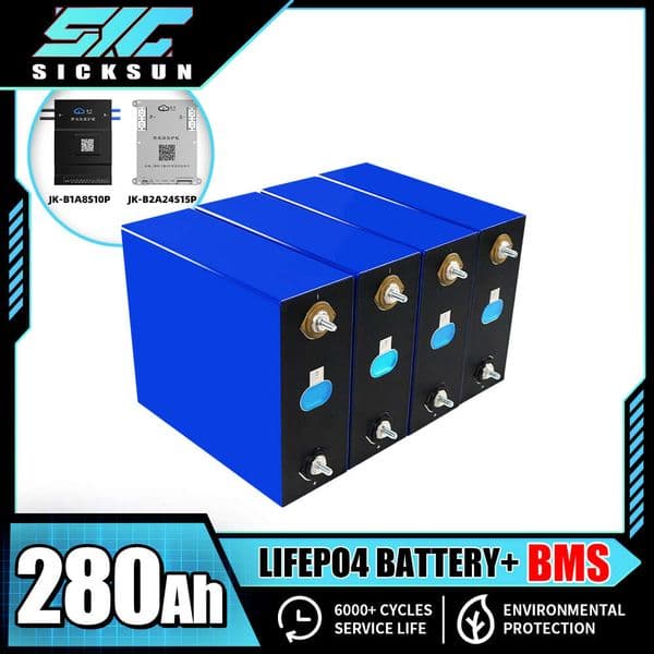 3.2V 280AH Lifepo4 Battery With BMS Grade A EVE280K DIY 12V 24V Lithium Iron Phosphate Cell For Camping EV RV Boat Golf Cart