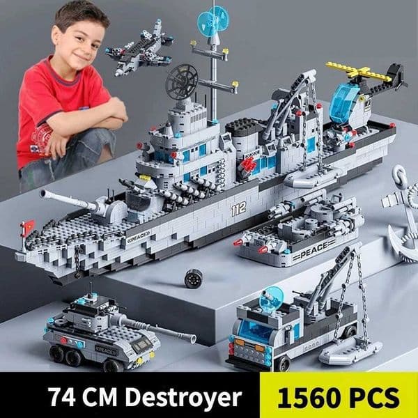 Build Block Set 1560Pcs 6 IN 1 Military Navy Ship Sets Building Blocks Toys Brick Aircrafted brick Carrier Army Warship Ww2 Heavry Tank Headquarters Toy