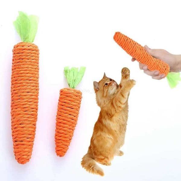 Cat Toy Carrot Sound Pet Products Bite Resistant Paper Rope Scratcher Clean Teeth Interactive Play Cat Carrot Chew Toy for CatXJ240801