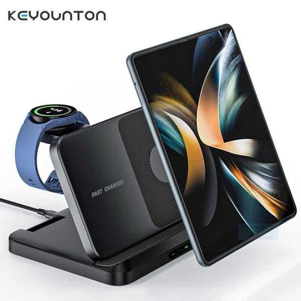 15W Foldable Wireless Charger 3 in 1 Station for Samsung Z Fold 3 Z Flip4 Qi Fast Wireless Charging for Galaxy Watch 6 EarBudsM240731