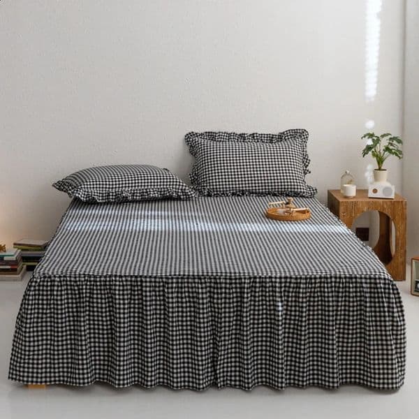 Bonenjoy Bed Skirt 100 Cotton Bed Cover Plaid Style Bedspread Single Queen King Size Mattress Protector No Pillowcase 240801