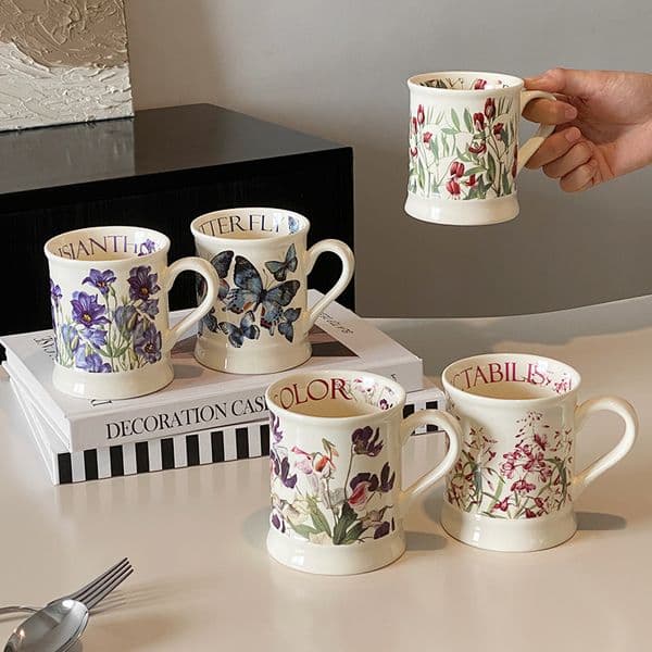 Creative Flower Classic Ceramic Cup High Temperature Resistant Home Milk Coffee Cup Butterfly Flower Office Water Cup